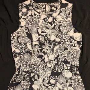 Vintage Pat Argenti Fruit Design Black and Beige Dress Princess Seam